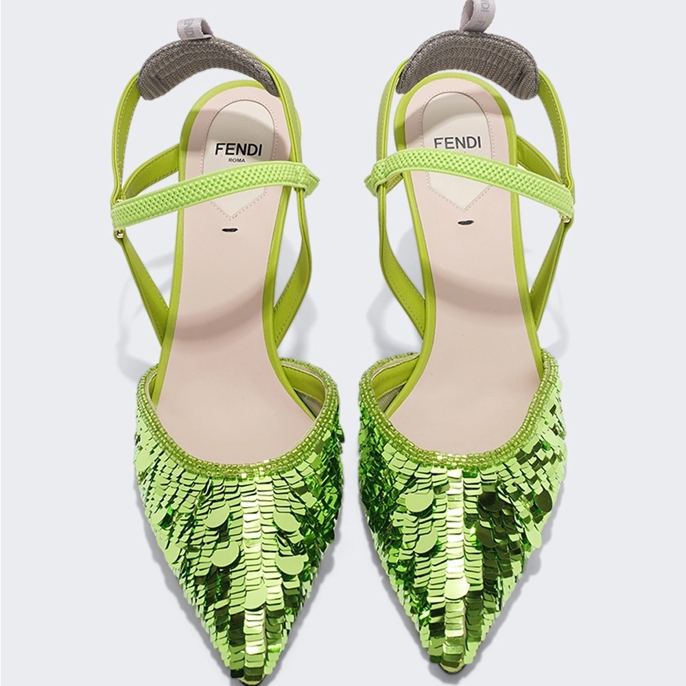 ✨ Authentic FENDI Green Sequin High-Heeled Slingbacks – Statement Glam ✨ - Picture 1 of 7